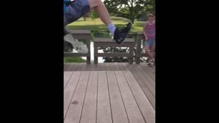 Kid ninja kicks OVER a picnic table