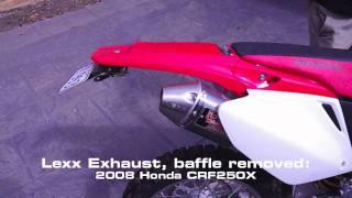 Lexx Exhaust on Honda CRF250X with and without Quiet Core baffle