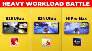 S25 Ultra vs S24 Ultra vs iPhone 16 Pro Max - Heavy Workload Test (Speed, Battery & Thermals)