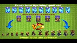 Every Level Lightning Spell And Earthquake Spell VS Every Level Air Defence !! CLASH OF CLANS.