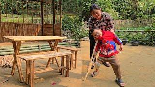 Giang made a new dining table set and a cane for Cu Bon to learn to walk