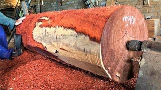 Woodworking Large Extremely Dangerous | Giant Woodturning | Skills Working With Giant RED Wood Lathe