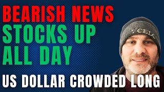 Bearish News, Stocks Up All Day.  US Dollar Crowded Long