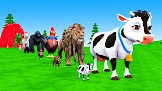 Paint & Animals Cow,Tiger,Gorilla,Lion,Elephant Fountain Crossing Transformation Animal Cartoon