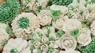 Compilation of 4 easy wedding floral buttercream cupcakes #buttercream#tutorial#wedding#pipingtips