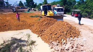 Best 5T Dump Trucks Loading Soil Filling Land With Dr51 Komatsu Bulldozer