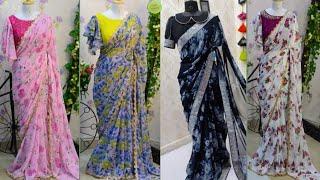 New Collection of Georgette Sarees with pretty Blouse designs||   soft silk sarees idea's/NewTrends