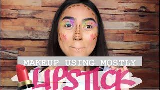 TRYING TO DO MY MAKEUP USING MOSTLY LIPSTICKS CHALLENGE  |