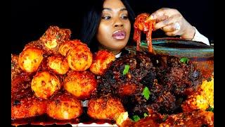 CAJUN BOILED EGG & OXTAIL MUKBANG | SPICY CAJUN SEAFOOD BOIL SAUCE | EGG BOIL MUKBANG | ASMR EATING