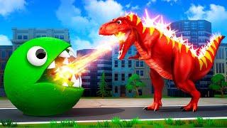 Extreme Giant Pacman vs Lighting Dinosaur Fight Video - Super Dinosaurs Epic Battles 1 Hr Movie