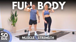 50 Min FULL BODY STRENGTH WORKOUT at HOME - Muscle Building Workout with Weights