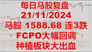 每日马股复盘 21/11/2024 马股 1588.68 连3跌 ，FCPO大幅回调种植板块大出血