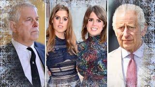 Prince Andrew's daughters declare war on King Charles in a furious royal conflict.