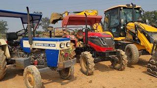 JCB 3DX Backhoe Eco Xpert Loading Mud In Mahindra And Swaraj Tractor Trolley For Road Construction