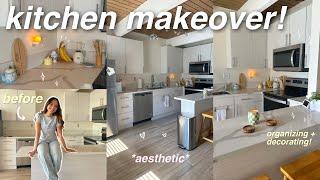 AESTHETIC KITCHEN MAKEOVER! ‍ decorate and organize my new kitchen w me!