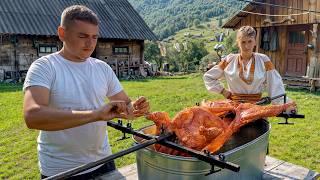 Traditional Ukrainian Village Cooking and Family Feast Outdoors