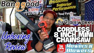 VIOLEWORKS 8" 288VF Electric Mini Chainsaw Cordless Wood Cutter Saw Lithium Ion Unboxing & Review