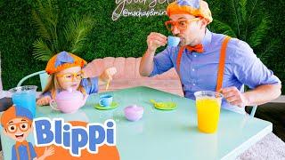 Blippi DRINKS Coffee at Mochas & Minis | Blippi | Challenges and Games for Kids