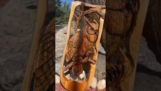 Great horned OWL WOOD CARVING ! #woodworking #chainsawcarving #carving