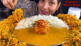 Eating Spicy Dal Chawal, Aloo Bhorta, Vegetable Maggi Masala Asmr Mukbang Eating Show | Street Show