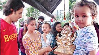 Shilpa Saklani With Daughter Ishaani  And Husband  Apurva Agnihotri Arrive To Take Ganesh Ji Home