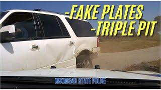 Fake License Plate on Ford Expedition leads to Arkansas State Police PURSUIT & triple PIT attempt