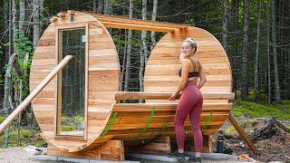 Wood Fired Sauna At Off- Grid Cabin In The Woods ASMR