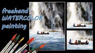 waterfall painting with watercolor # easy watercolor tutorial for beginners