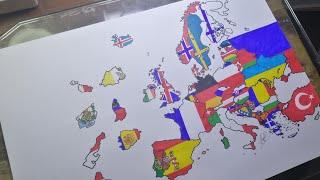 Drawing Europe flag map | European countries flag map drawing