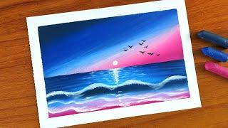 Easy Oil Pastel Sunset Ocean Painting for beginners | Oil Pastel Drawing