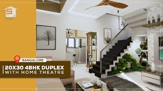 20x30 4BHK Duplex With Home Theatre And Terrace Gazebo | In And Out 3D Visualisation