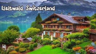 iseltwald, Switzerland, walking in the rain 4K - Most beautiful Swiss villages - rain ambience