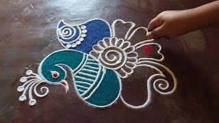 Peacock Rangoli Designs  Easy Rangoli Designs  Freehand Rangoli Designs @saptrangi #rangoli