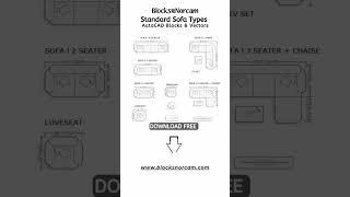 ️ Standard Dimensioned Sofa.  Free Download AutoCAD Blocks.