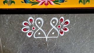 Easy border rangoli designs | Simple Door border muggulu | Friday rangoli | Apartment rangoli