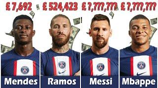 PSG PLAYER SALARY 2023 #mbappe #neymar #messi #sergioramos