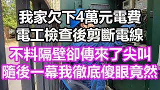 我家欠下4萬元電費，電工檢查後剪斷電線，不料隔壁卻傳來了尖叫，隨後一幕我徹底傻眼，竟然...#淺談人生#民間故事#孝顺#儿女#讀書#養生#深夜淺讀#情感故事#房产#晚年哲理#中老年心語#養老#真實故事