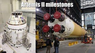 Artemis II Orion Service Module encapsulated, SLS Core Stage stacking begins