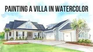 Painting a Villa in Watercolor | Custom House Portrait Illustration by Tauseef Ahmed