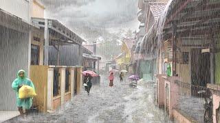 Walk in Heavy Rain Accompanied by Lightning | Sleep Well With Heavy Rain in My Village