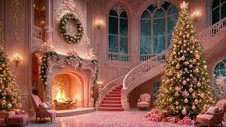 4K Pink Christmas Background | Christmas Fireplace | Winter Snow | Christmas Ambience | Pinkmas