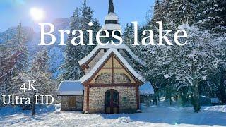 Braies lake Villabassa in winter video 4K @Marchenko_family_