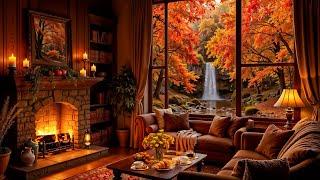 Cozy Reading Nook Ambience  Jazz Relaxing Music & Fireplace Sounds on Autumn Days for Relaxation