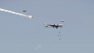 Scary moment! Russian strategic bomber Hit by a Ukrainian surface-to-air missile, crew dead.