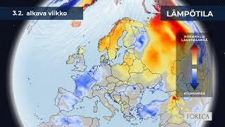 Kuukausiennuste lämpötiloista 3.2.2025