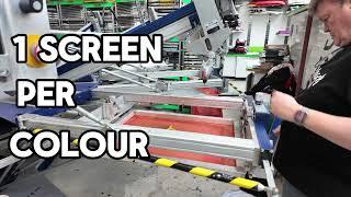 Screenprinting a simple 3 colour design upto 500 t-shirts per hour MHM automatic, custom t-shirts