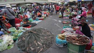 Morning Fruit & Vegetable Market Scene @Chhbar Ampov - Early Morning Daily Life Style of Vendors