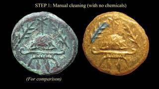 BIBLICAL COIN MOVIES No 12 Cleaning & Restoration of a Coin with Bronze Disease