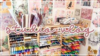 Making stickers, unboxing stationery & goodbyes | Small biz & artist studio vlog ft.Skillshare