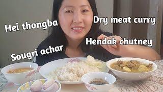 Manipuri special chutney | Hendak metpa chaba | dry meat taro curry | Hei thongba